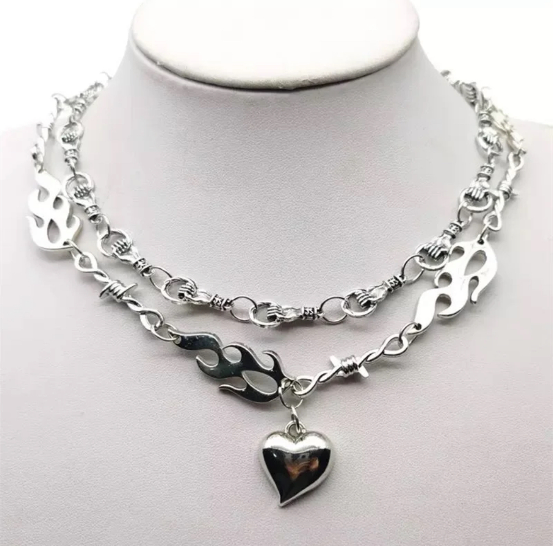 Peach heart flame necklace