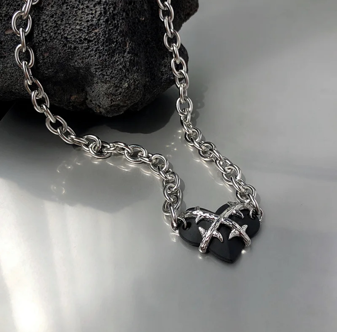 Locked black heart chain