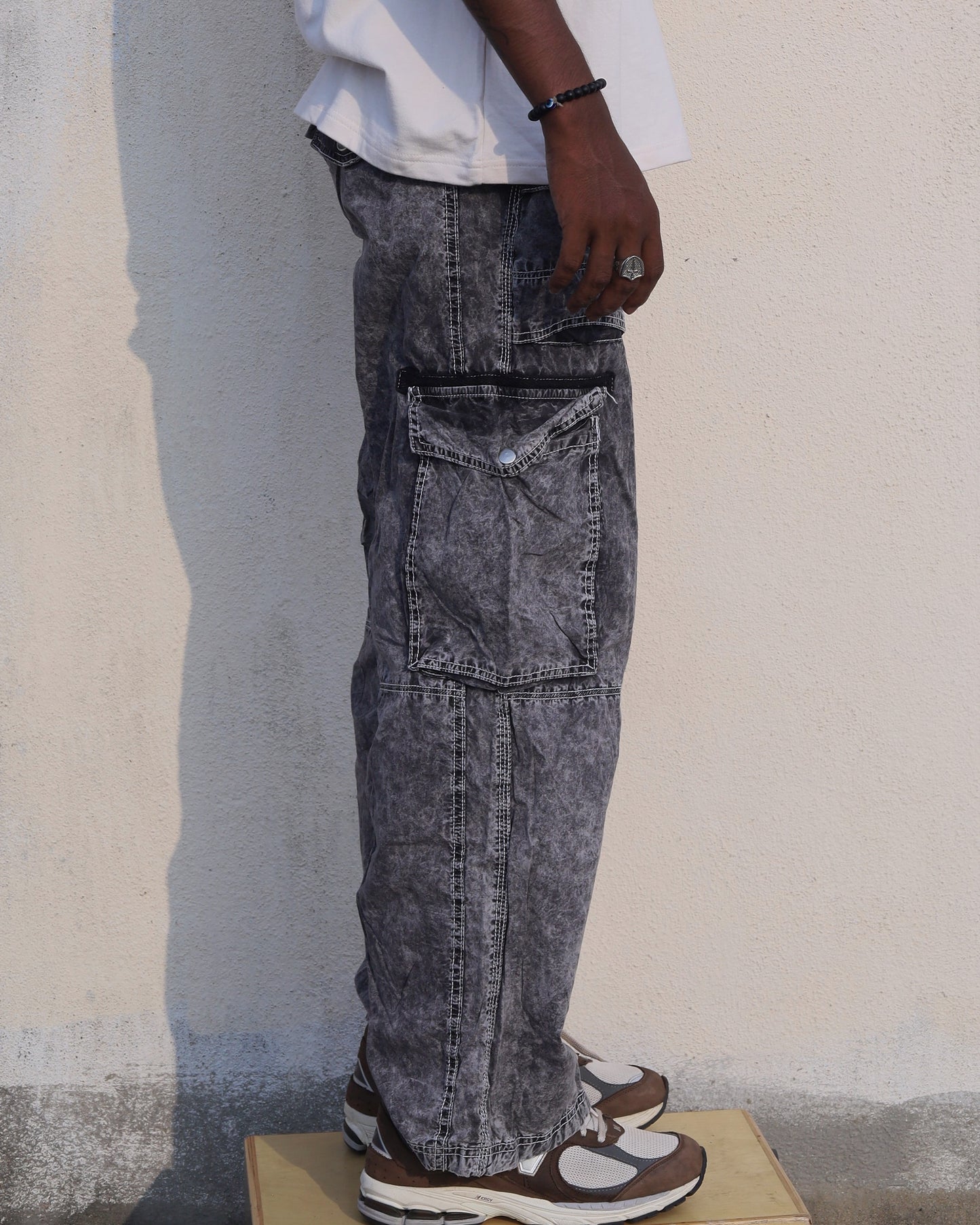 Grey washed straight fit cargos