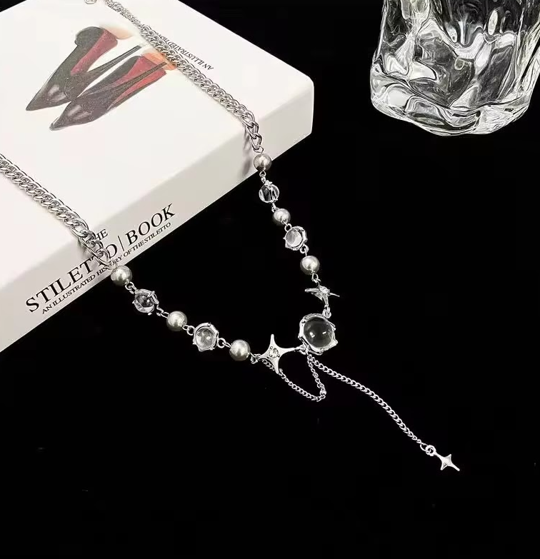 Moonlight zircon cross tassel chain
