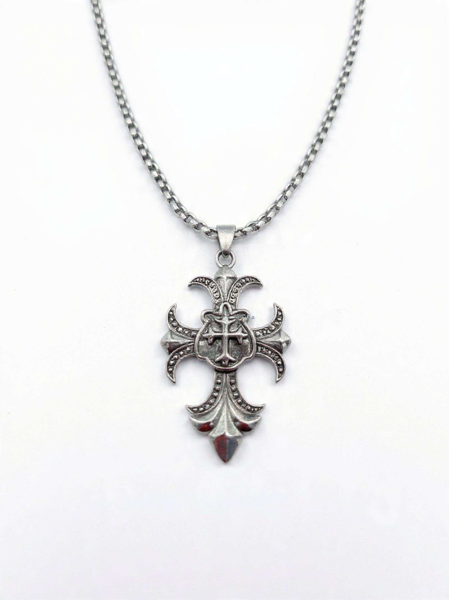 Gothic Fleur Cross Pendant Necklace