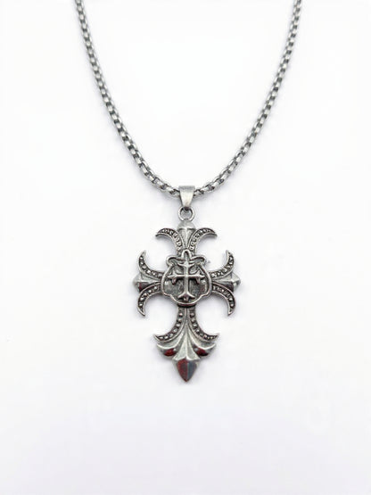 Gothic Fleur Cross Pendant Necklace
