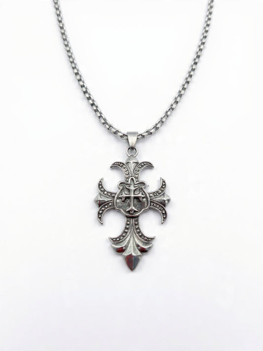 Gothic Fleur Cross Pendant Necklace