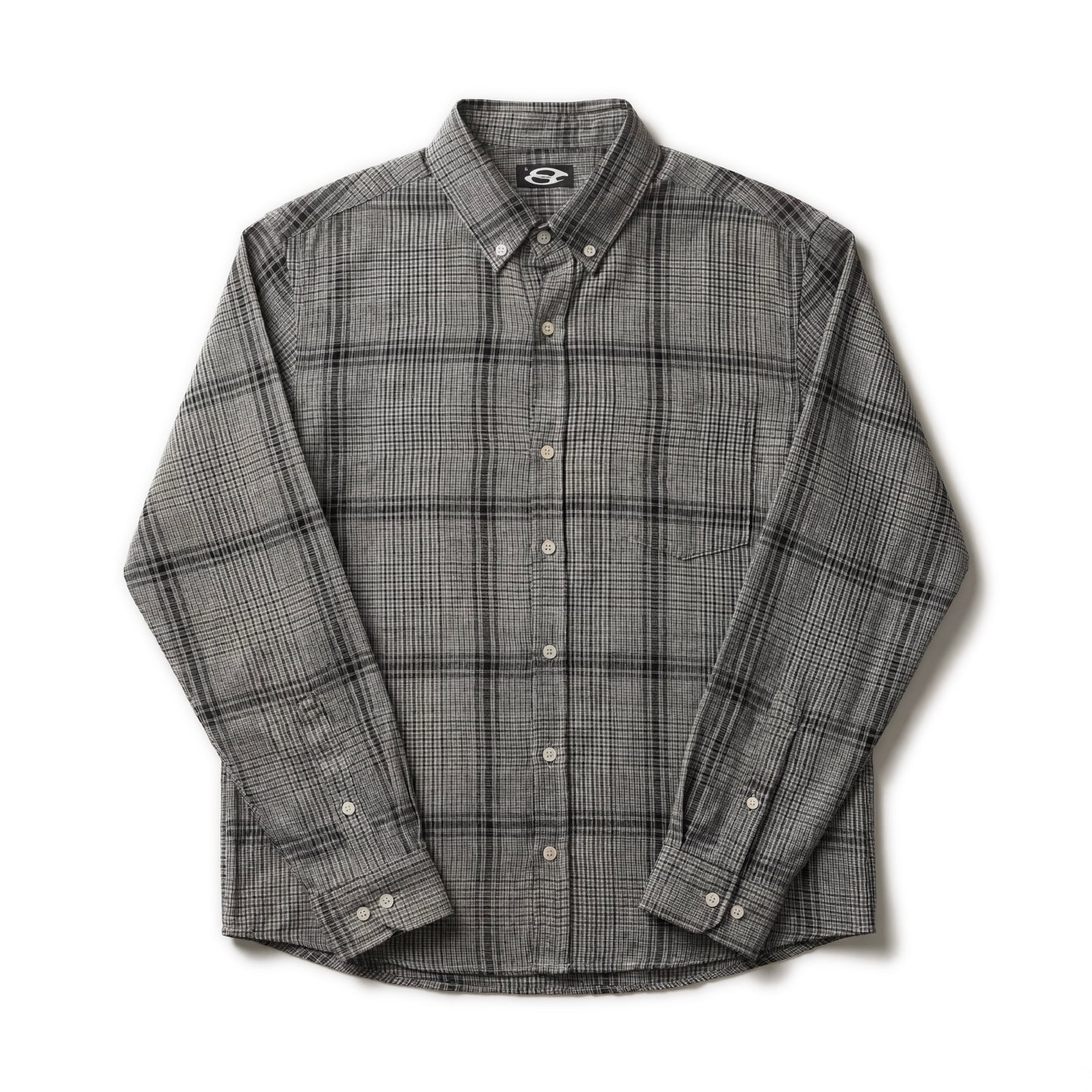 Grey Checkered Button-Down Shirt