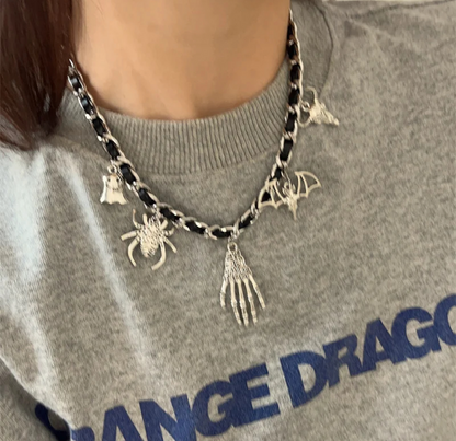 Spider, skeleton, and bat necklace