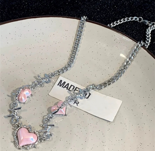 Pink love heart chain