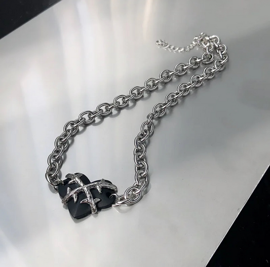 Locked black heart chain