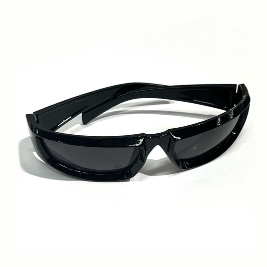 All-Black Shield Style Wraparound Sunglasses