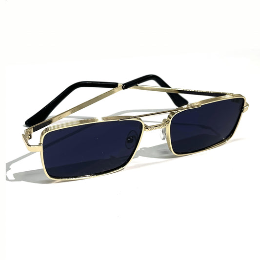 Hexagonal Silver Rim Sunglasses with Dark Blue Tint