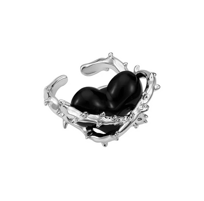 Black locked heart ring