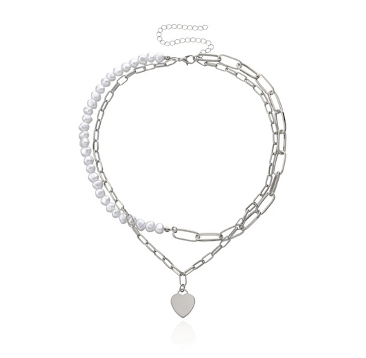 Half & Half pearls heart chain