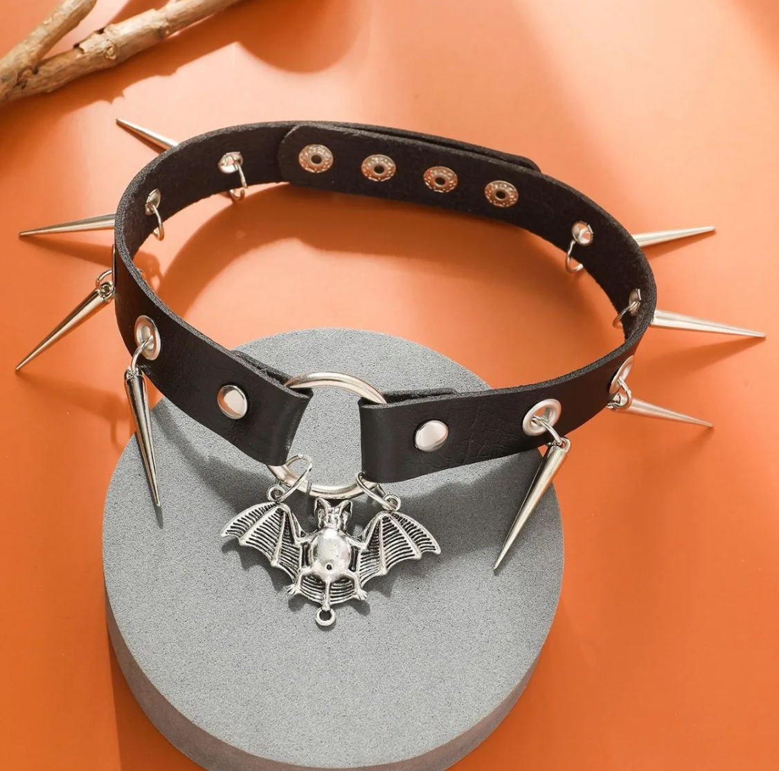 Leather bat collar neck chain