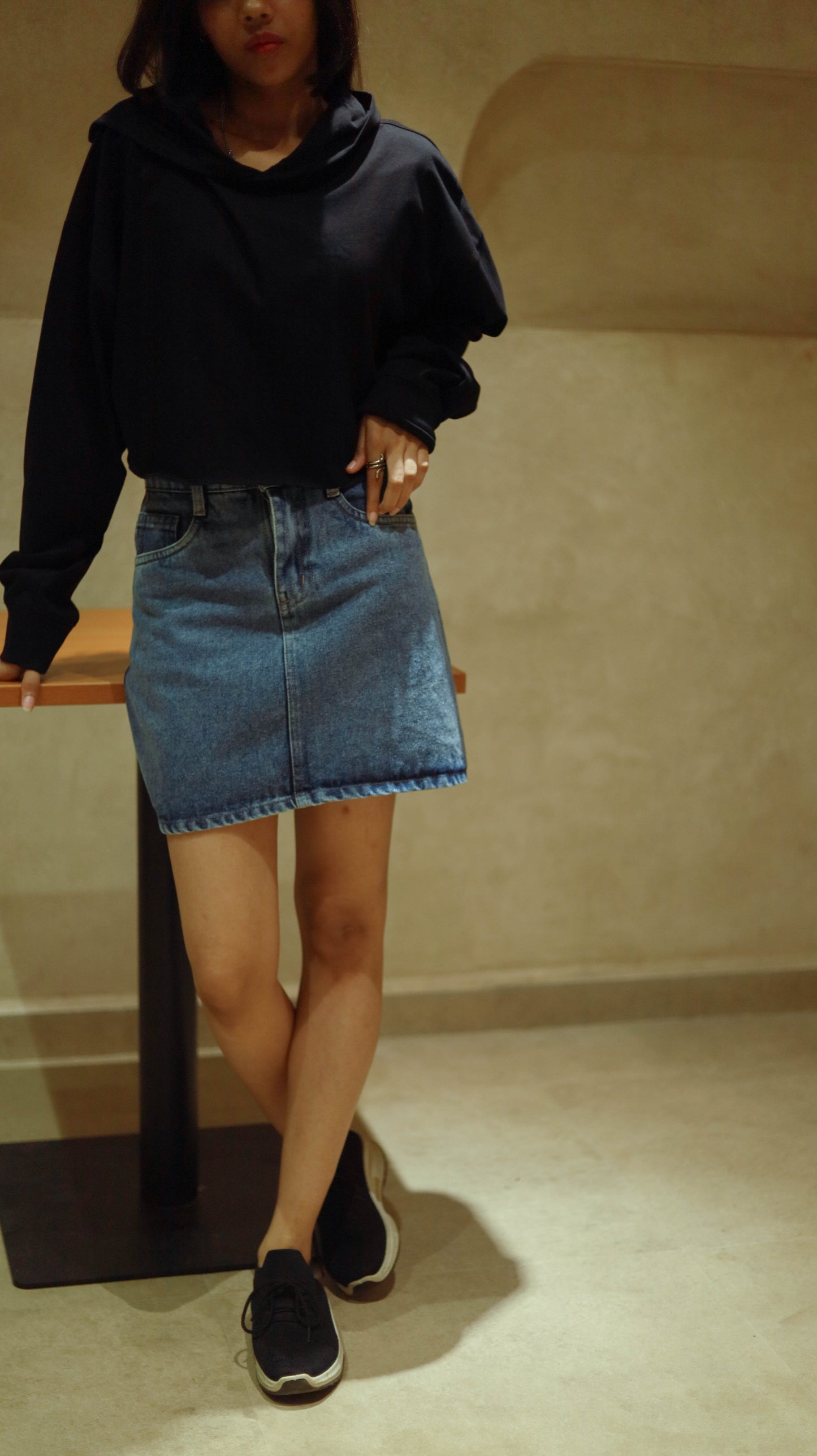 Denim blue mini skirt