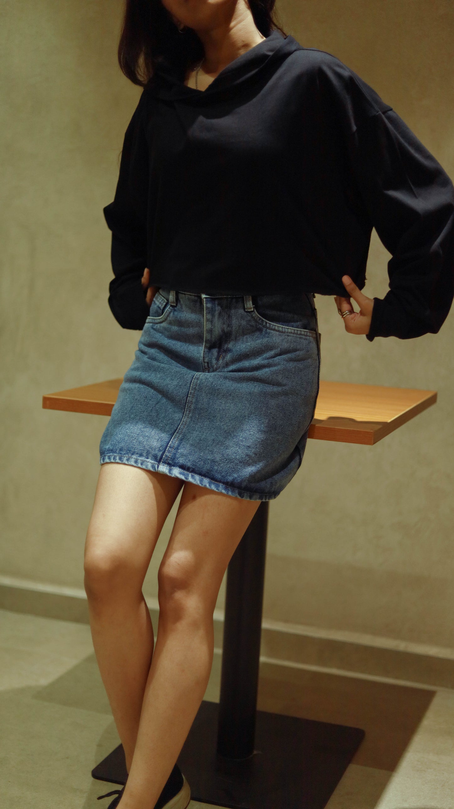 Denim blue mini skirt