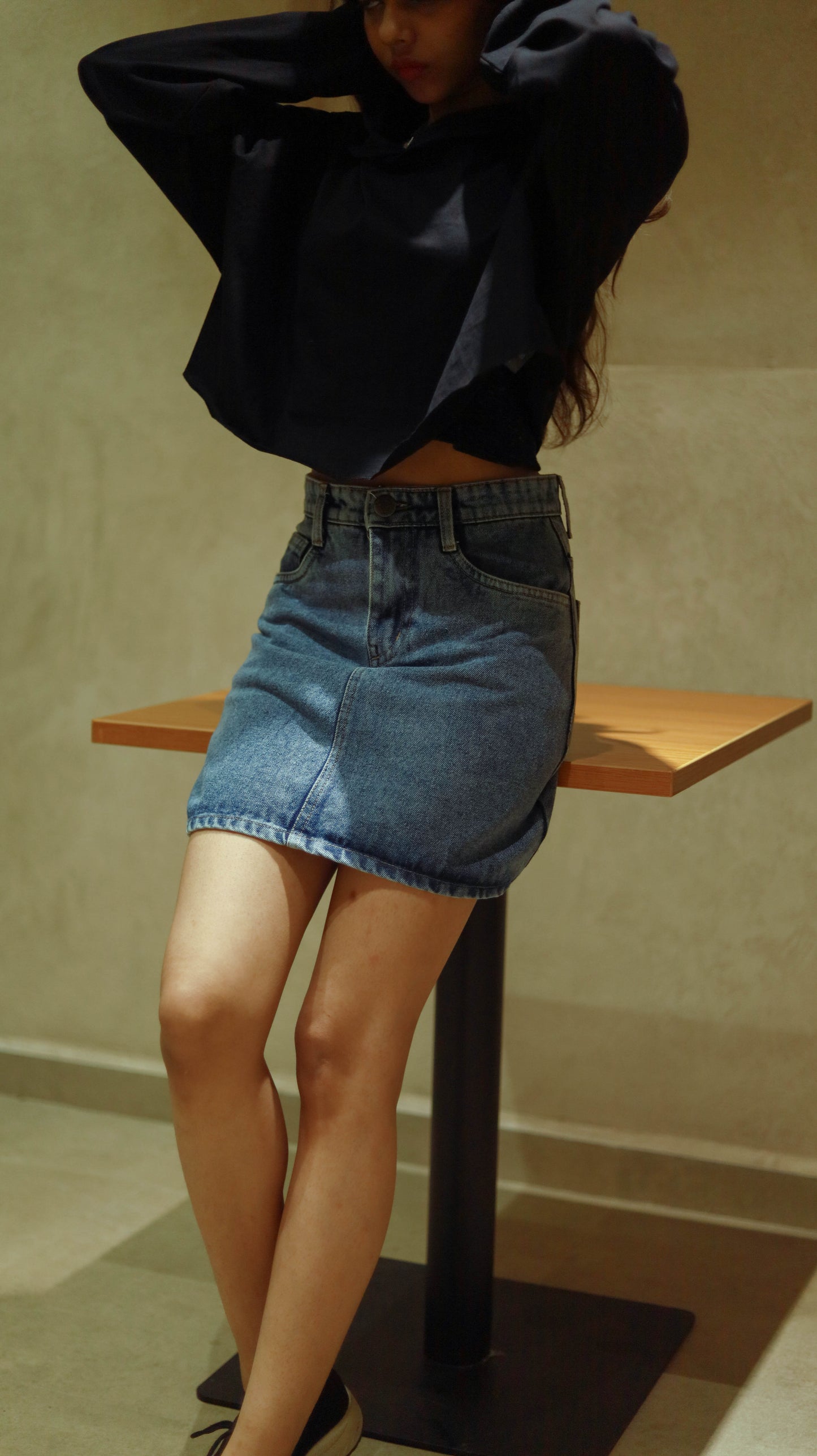 Denim blue mini skirt