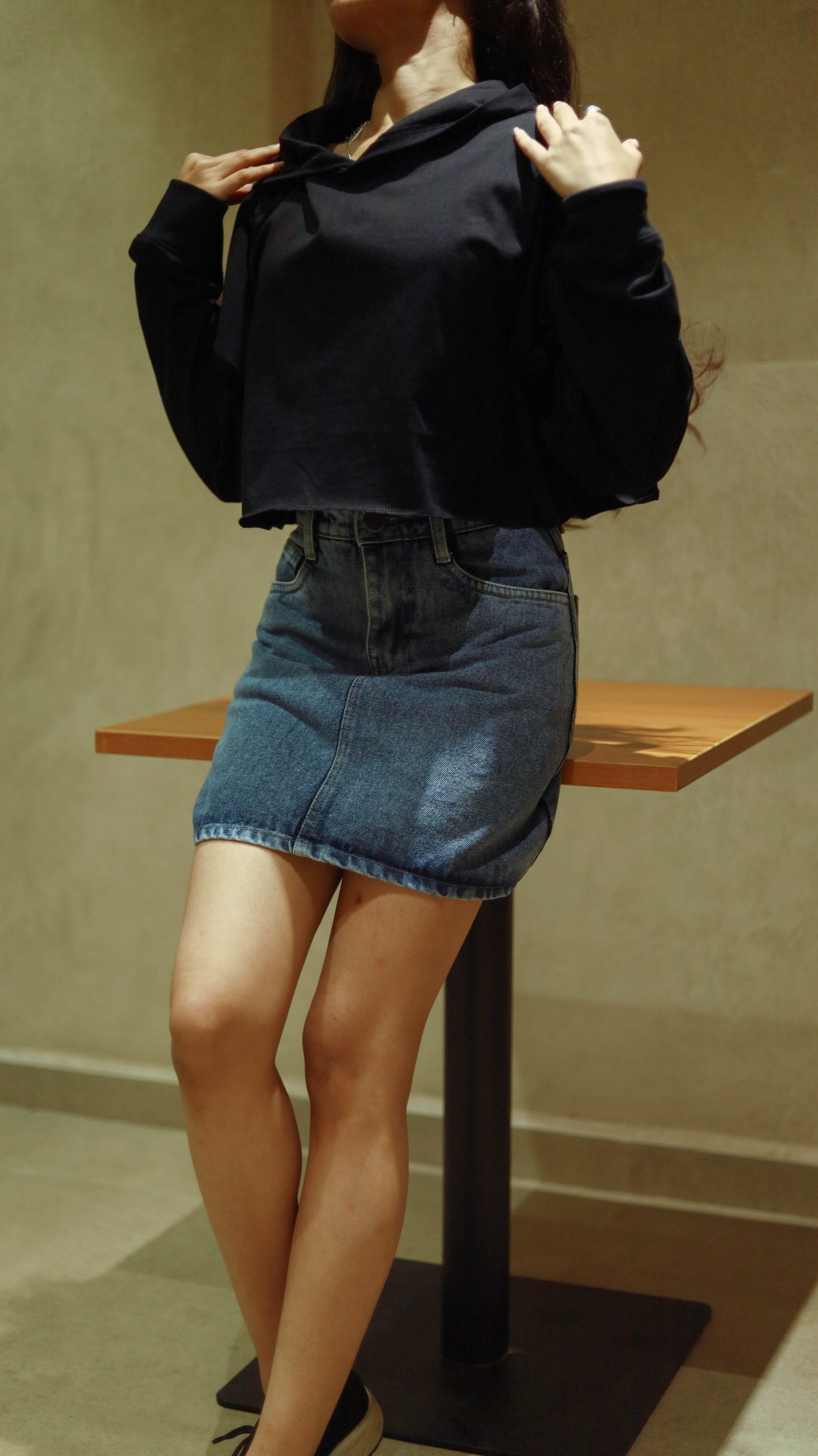 Denim blue mini skirt
