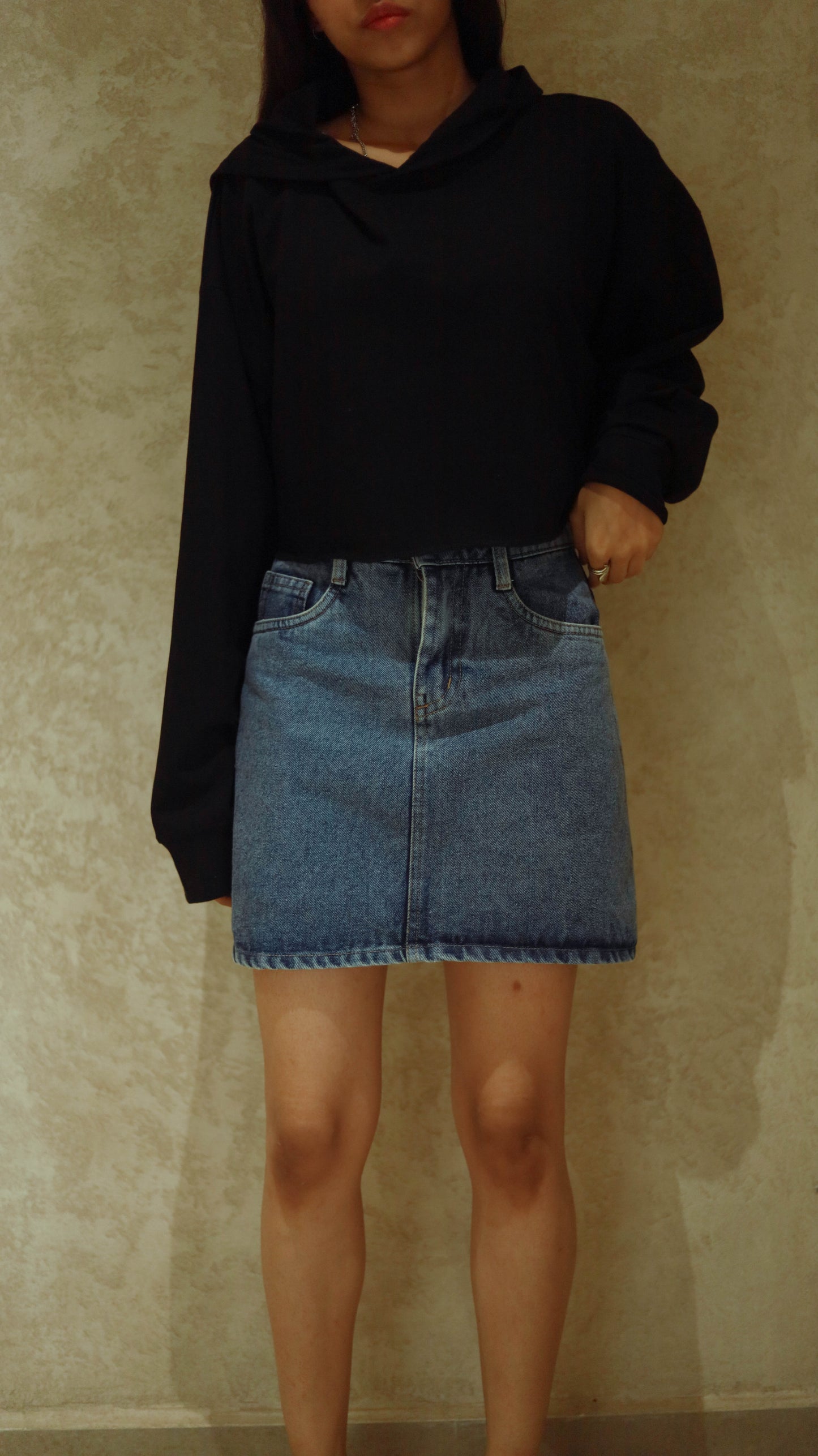 Denim blue mini skirt