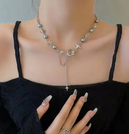 Moonlight zircon cross tassel chain