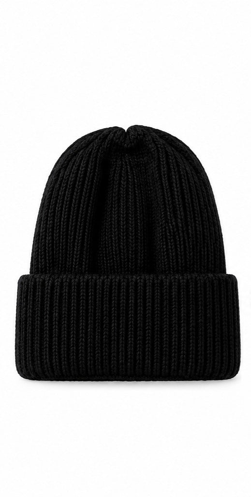Black Ribbed Beanie front