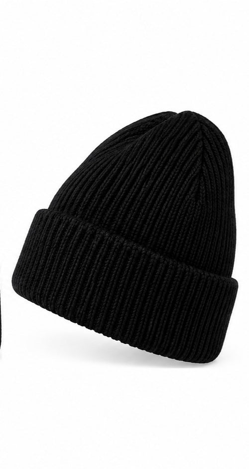 Black Ribbed Beanie side
