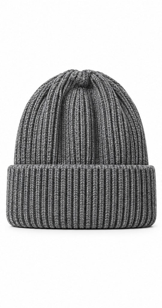 Grey Ribbed Beanie front