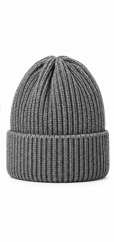 Grey Ribbed Beanie back