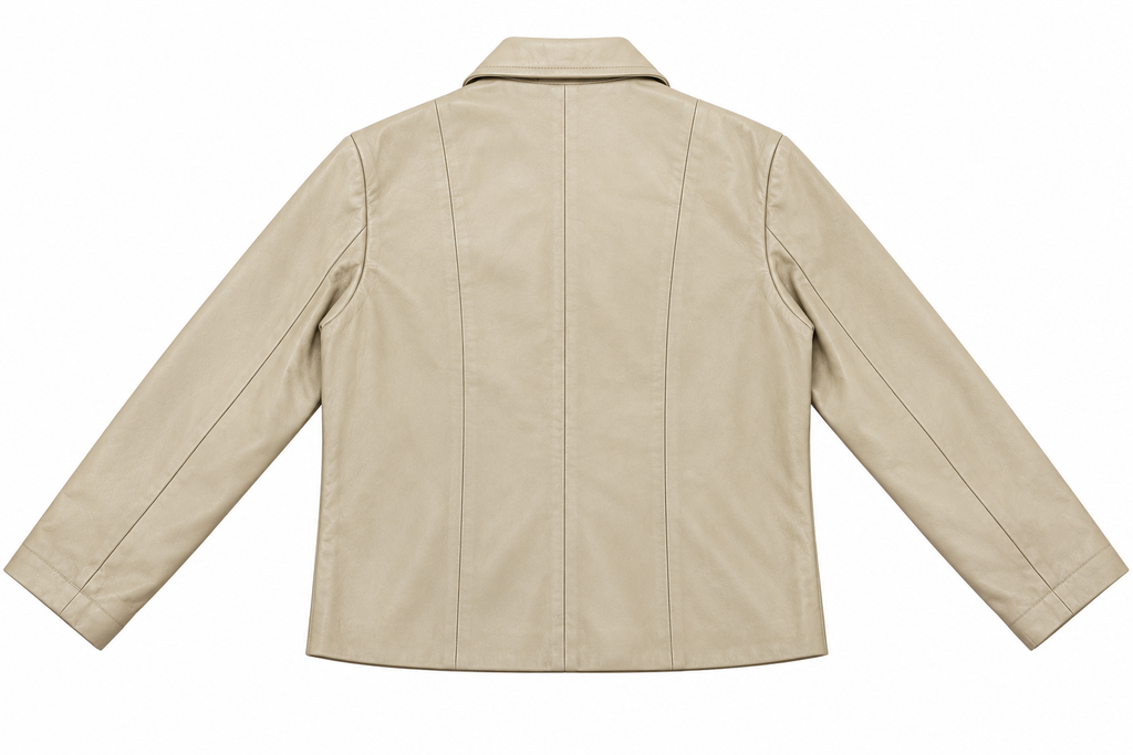 Beige Collared Leather Jacket – back view