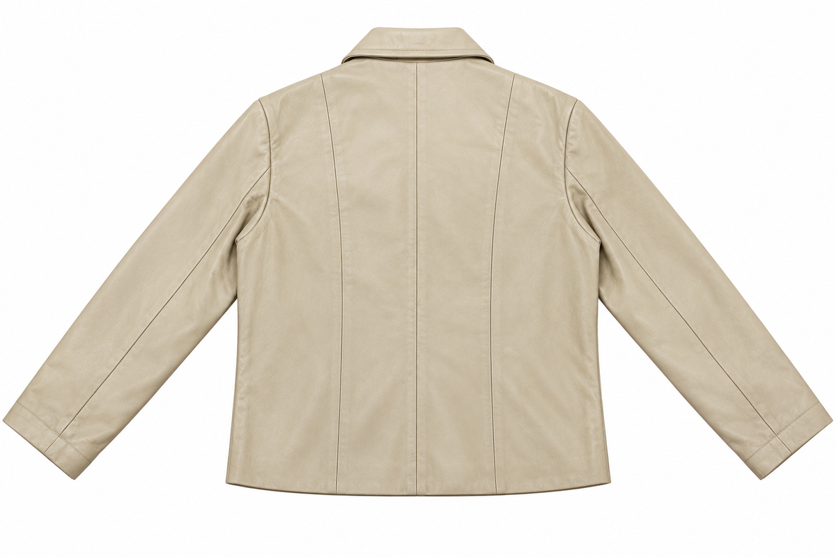 Beige Collared Leather Jacket – back view