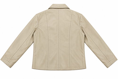 Beige Collared Leather Jacket – back view