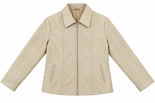 Beige Collared Leather Jacket – front view