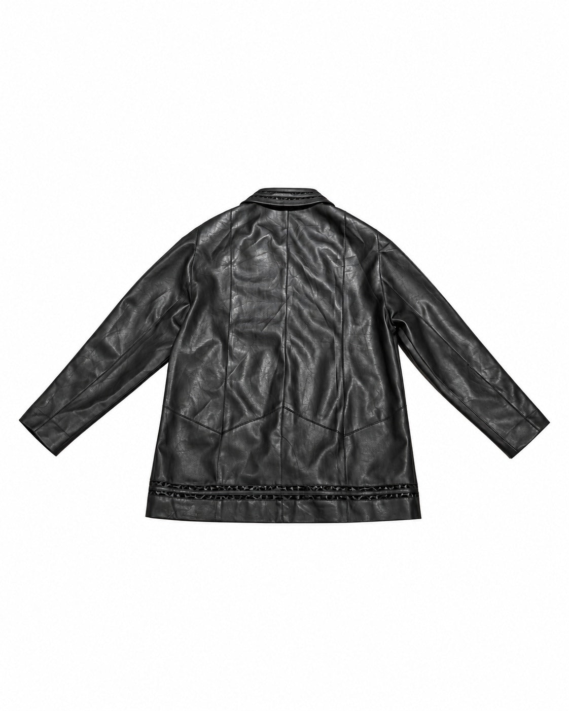 Black Button-Front Leather Jacket – back view