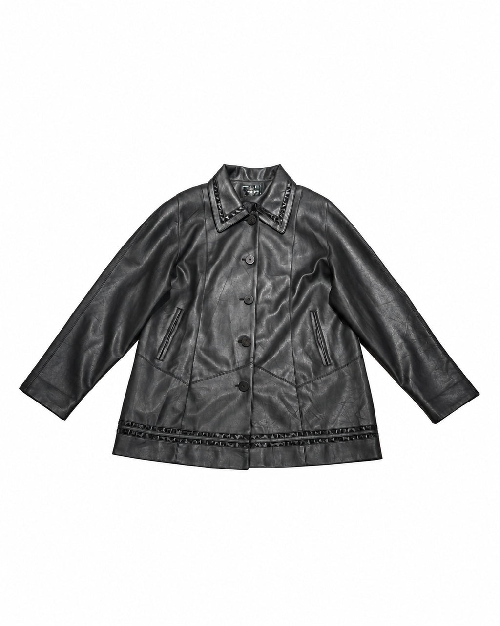 Black Button-Front Leather Jacket – front view