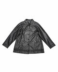 Black Button-Front Leather Jacket – front view