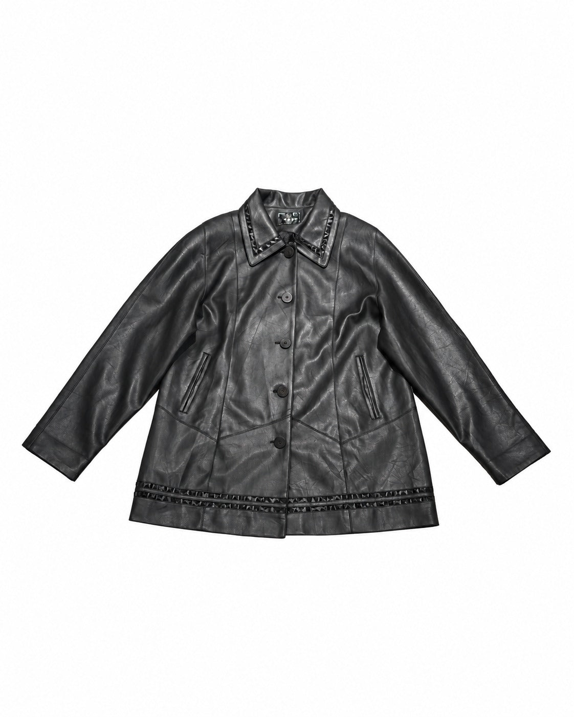 Black Button-Front Leather Jacket – front view