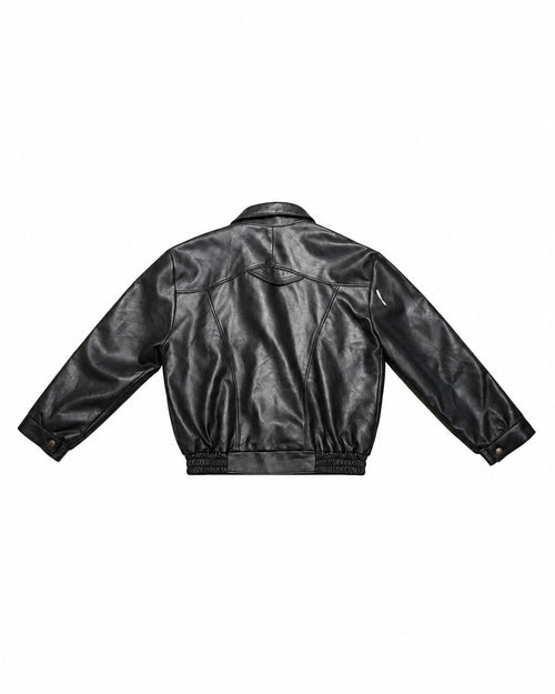 Black Leather Bomber Jacket – back view