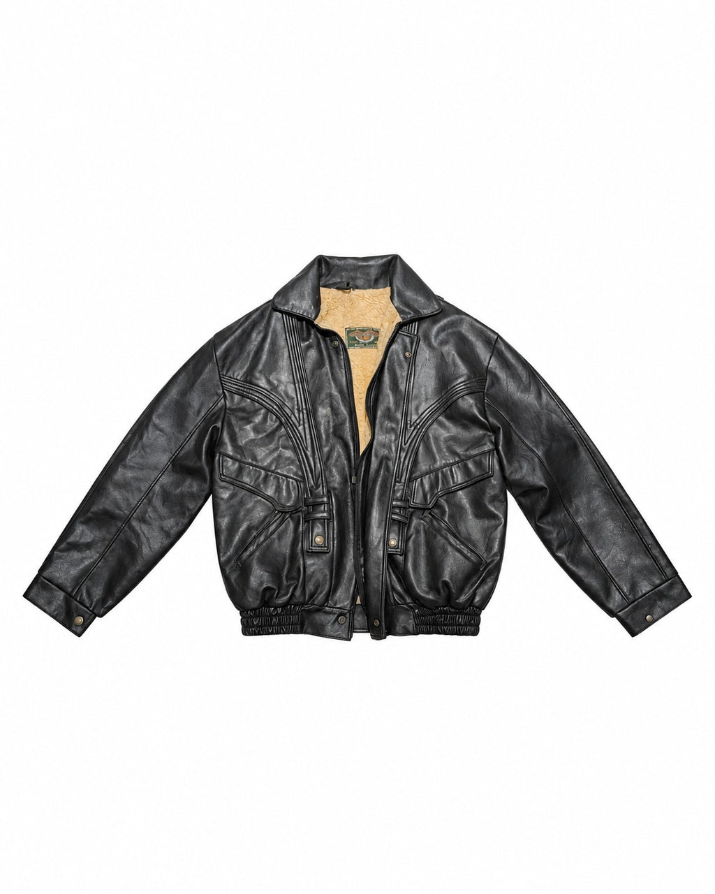 Black Leather Bomber Jacket – front view