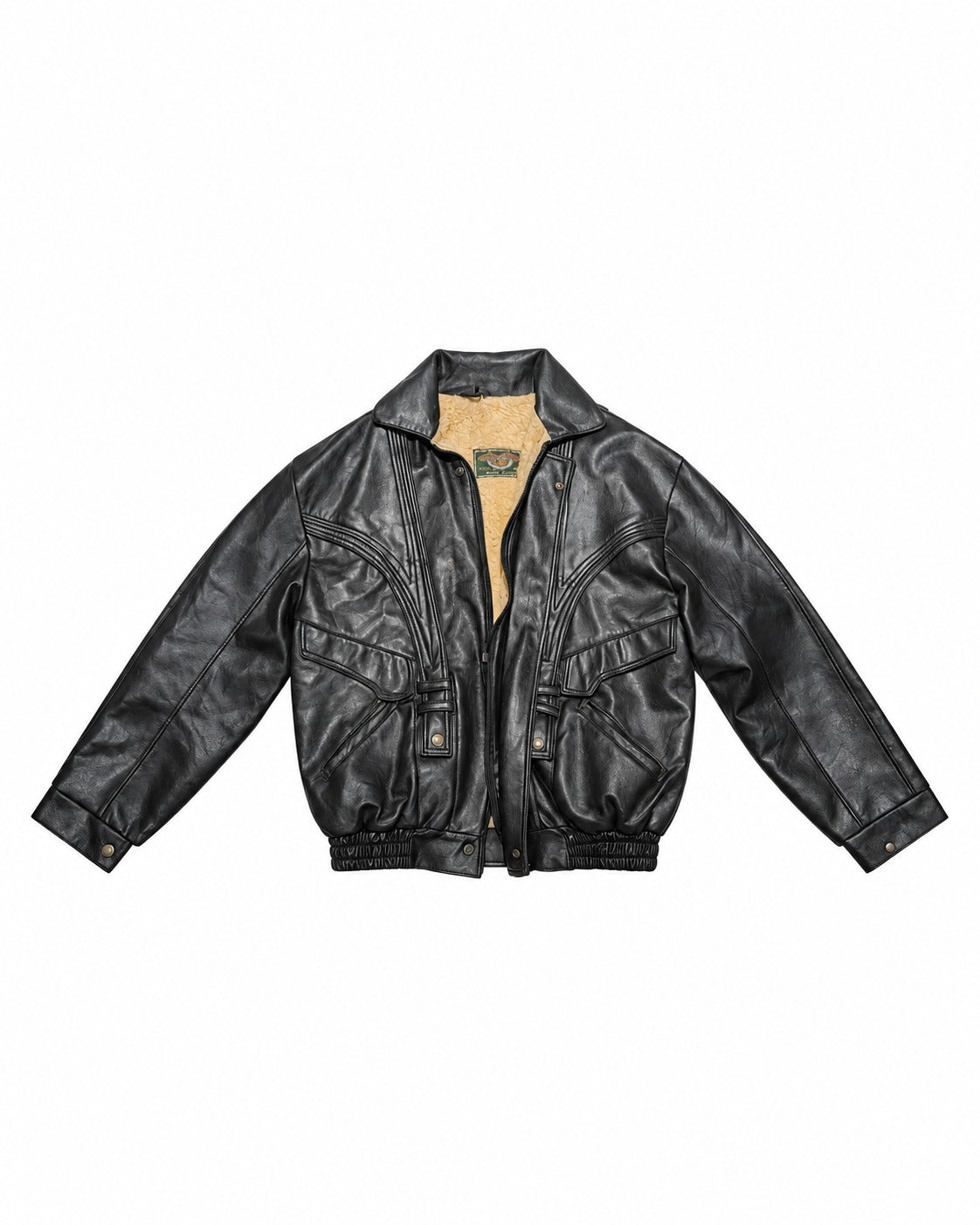 Black Leather Bomber Jacket – front view