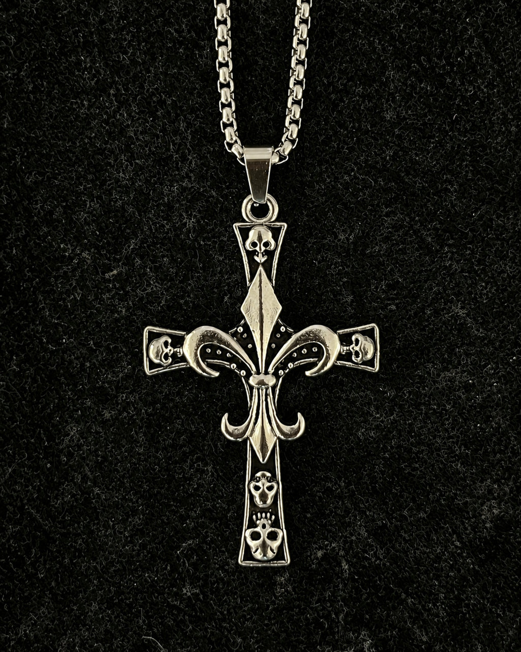 Fleur-de-Lis Skull Cross Necklace