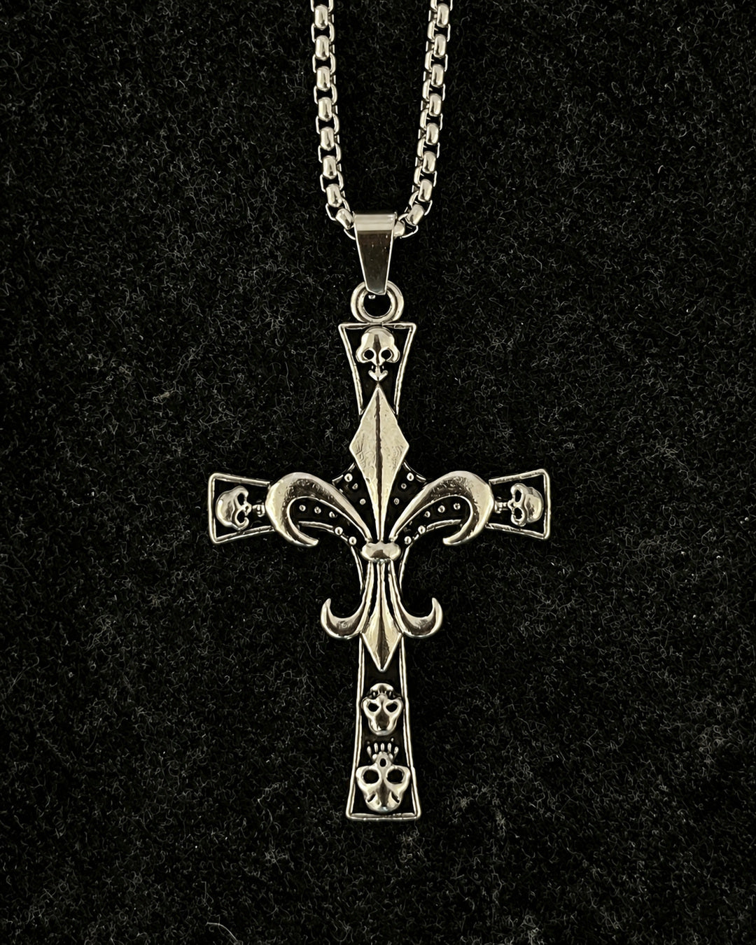 Fleur-de-Lis Skull Cross Necklace