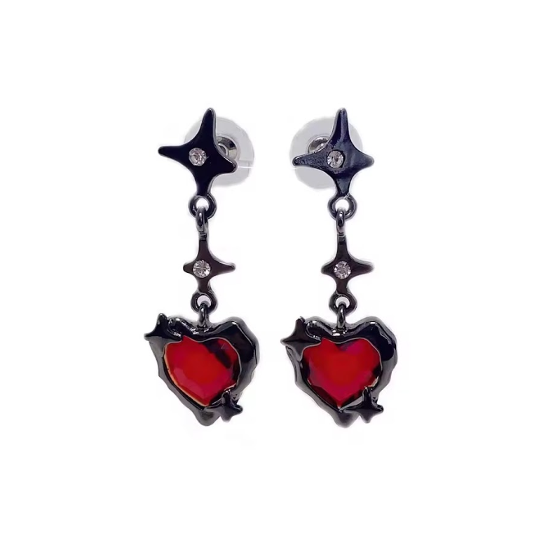 Black and red heart & star earing