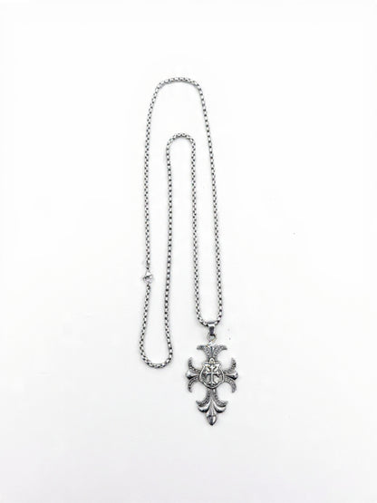 Gothic Fleur Cross Pendant Necklace