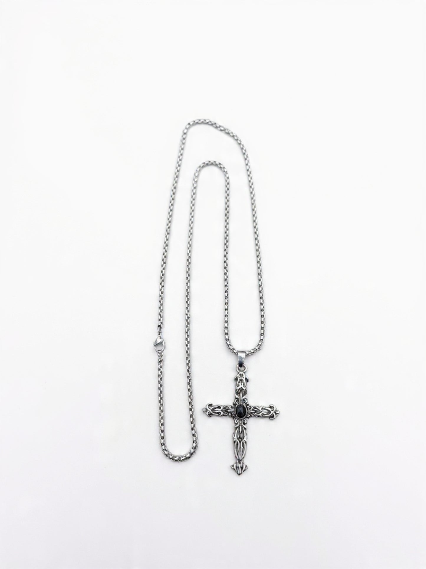 Black Onyx Gothic Cross Necklace