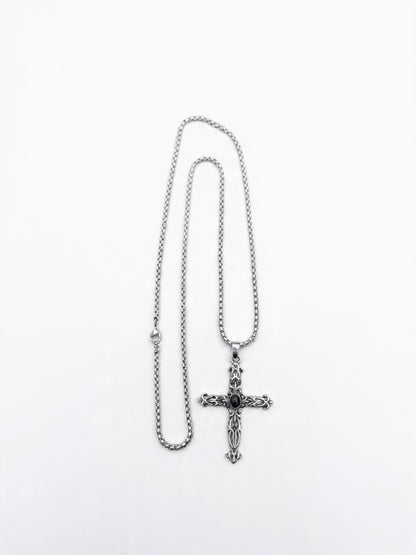 Black Onyx Gothic Cross Necklace