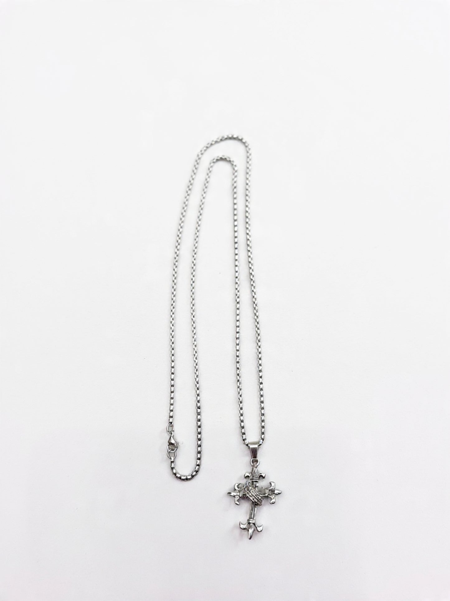 Silver Fleur-de-Lis Cross Pendant Necklace