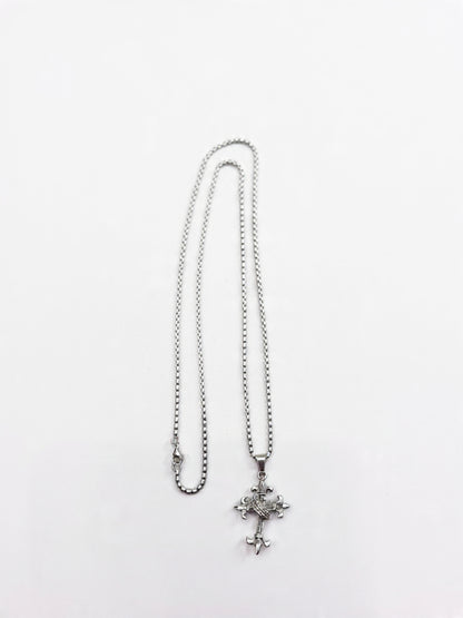 Silver Fleur-de-Lis Cross Pendant Necklace
