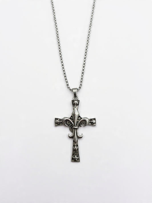 Skull Fleur Gothic Cross Necklace