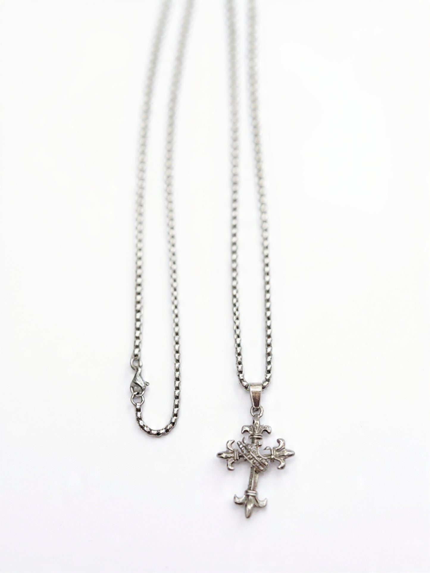 Silver Fleur-de-Lis Cross Pendant Necklace