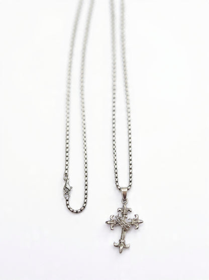 Silver Fleur-de-Lis Cross Pendant Necklace