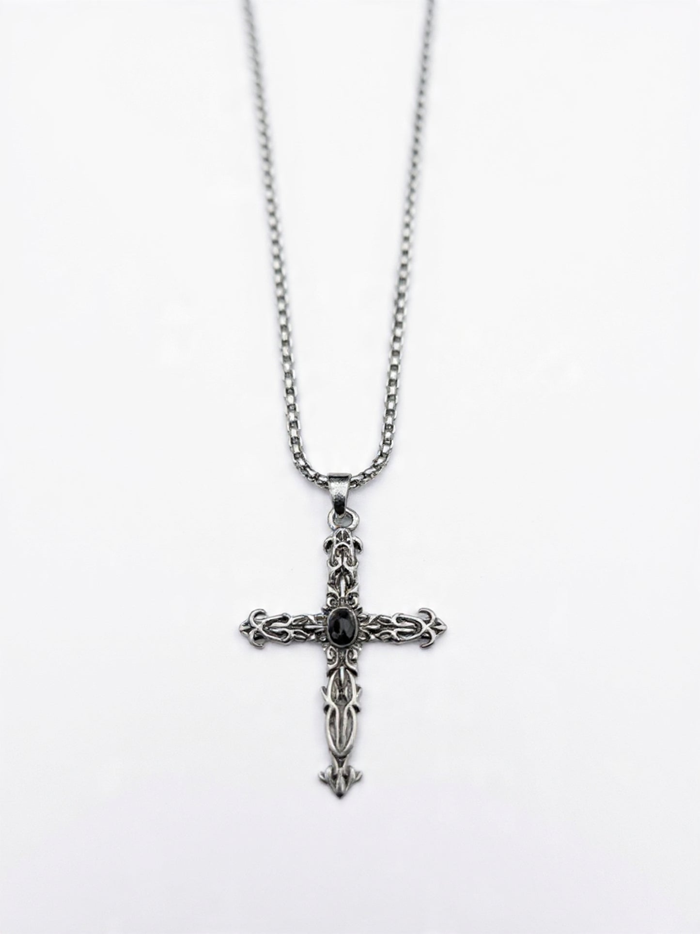 Black Onyx Gothic Cross Necklace