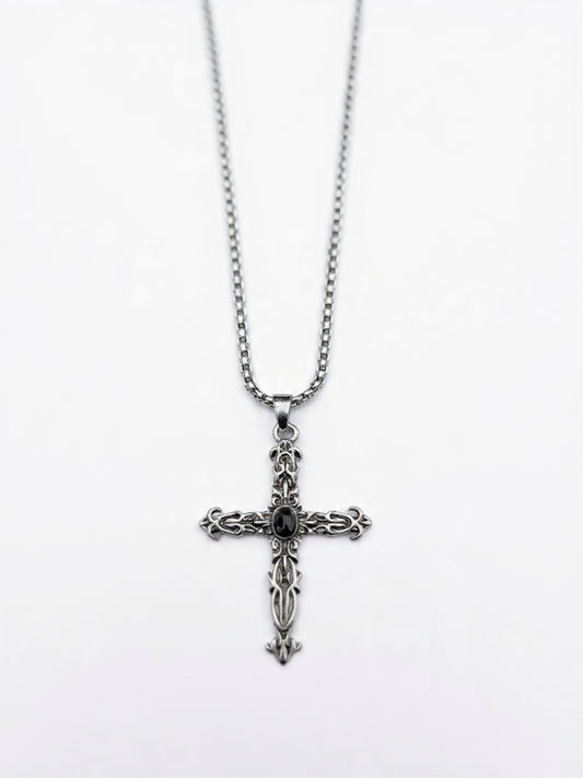 Black Onyx Gothic Cross Necklace